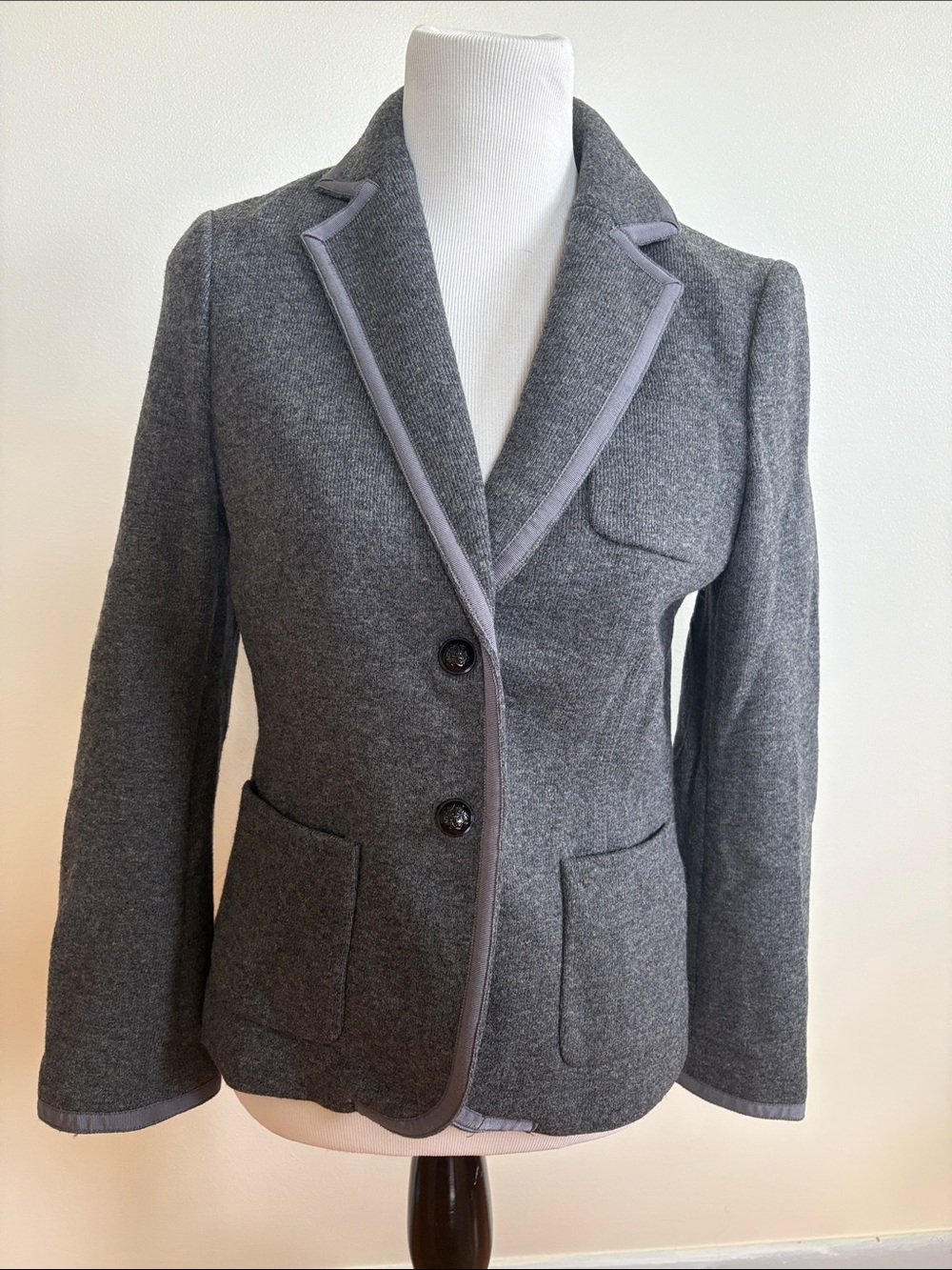 Banana Republic Gray Knit Tailored Blazer with Trim